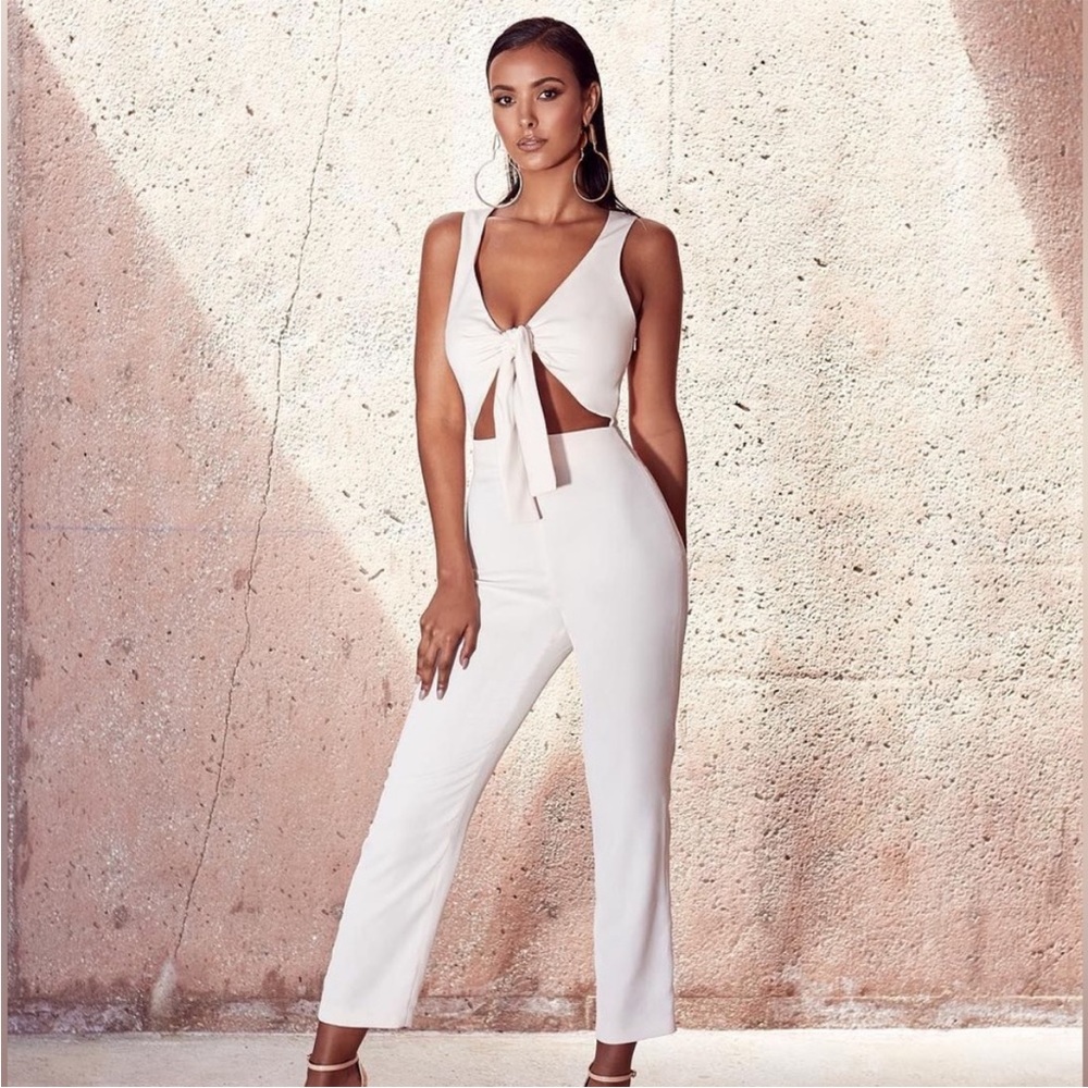 HOUSE OF CB 'Goya' Cream Crepe Knotted Front Jumpsuit